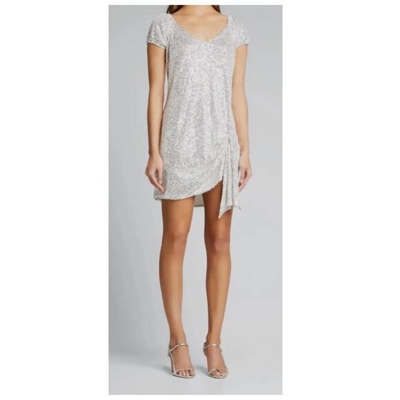 Caroline Constas Genevieve Sequin Mini Dress White Silver - Picture 1 of 13